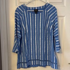JM Collection Blue and White Boxy Blouse